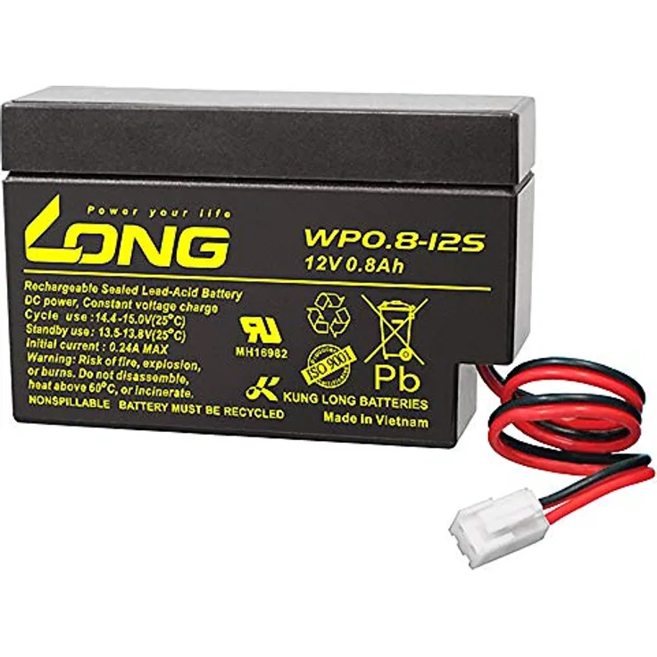 WSB Kung Long WP0.8-12S 12V 0,8Ah LONG JST Stecker AGM Blei Batterie - für Rolladenantriebe und Dachrollo-Antriebe