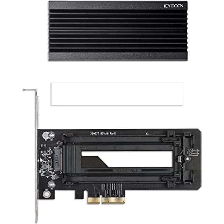 ICY DOCK M.2 NVMe SSD auf PCIe X16/X8/X4 Kartenadapter mit großem Aluminium-Kühlkörper | EZConvert Ex Pro MB987M2P-1B, PCIe 3.0/4.0 x4, Kompatibel mit 2019+ Mac Pro, Schwarz