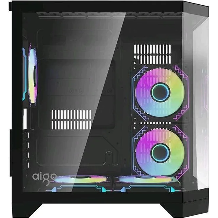 Darkflash Tech FT350 (ITX), PC Gehäuse mit 3 Hartglasplatten und 5 ARGB-Lüftern, Schwarz