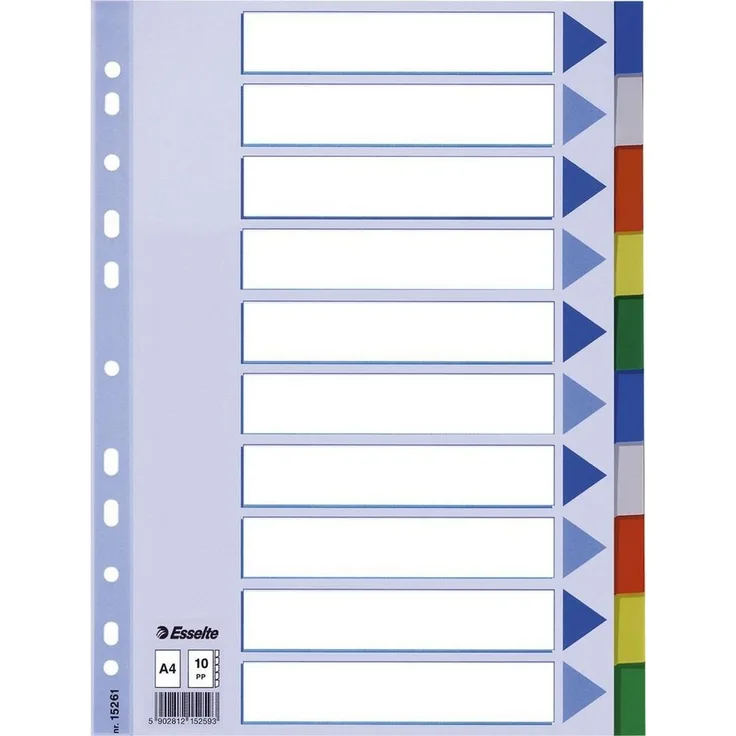 ESSELTE Esselte Kunststoff-Register, blanko, A4, PP, 10-teilig, Mehrfarbig
