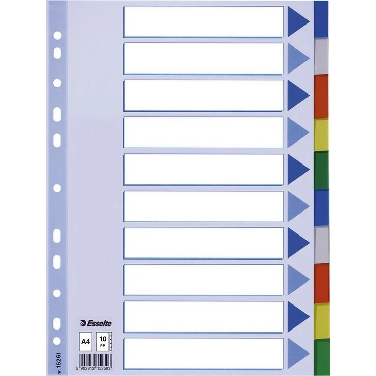 ESSELTE Esselte Kunststoff-Register, blanko, A4, PP, 10-teilig, Mehrfarbig – Bild 1