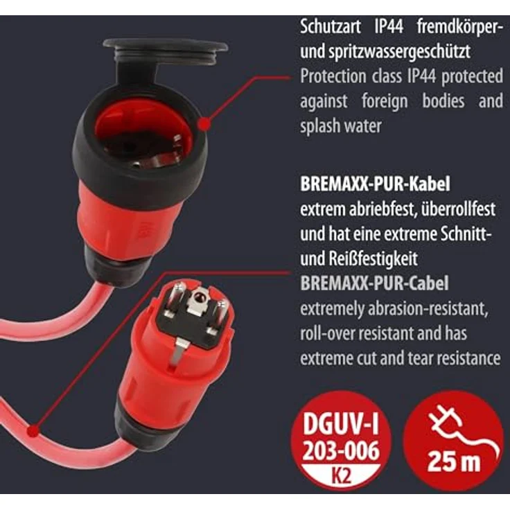 Brennenstuhl Professional Outdoor-Verlängerungskabel 25m IP44 rot, H07BQ-F 3G2,5, extrem robust und witterungsbeständig – Bild 2