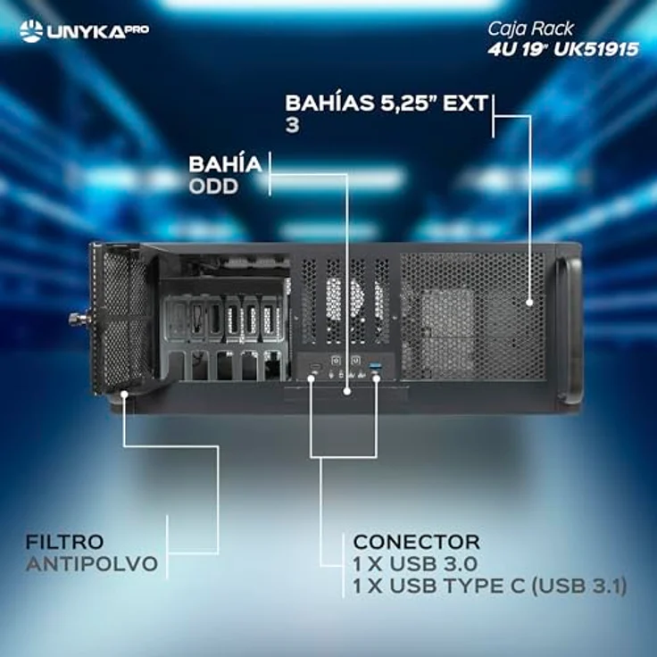 Unykach Gehäuse 4U 4329, Rack 19'' mit USB Typ C Anschluss, silberfarben – Bild 2