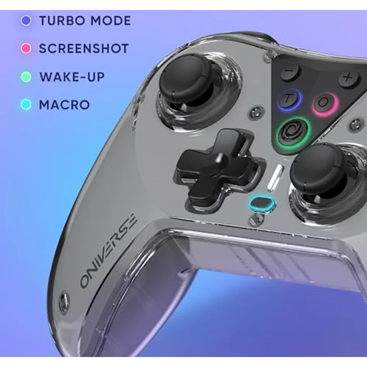 Oniverse Kabelloser Controller für Switch OLED Lite PC ANDROID iOS, Ladestation, Einstellbare Vibrationen, Makro-Tasten, Turbo-Modus, Wake-Up, 6-Achsen-Gyroskop, Astralite (Nysa Grey/Grau) – Bild 3