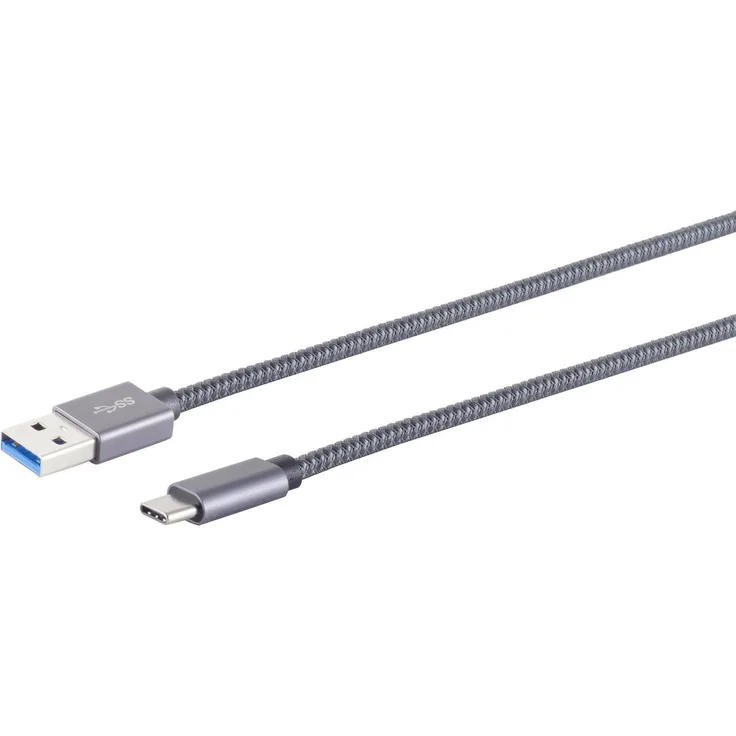 S-CONN USB C Lade-/Datenkabel Typ C 3.2 Gen 2, 10 Gbit/s, 2m Nylon-Mantel C-St. auf A-St.