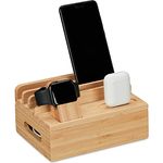 Relaxdays Ladestation, für Apple Watch, Bambus, HxBxT 11 x 17 x 13 cm, Handystation, Tablethalter, Uhrenständer, Natur