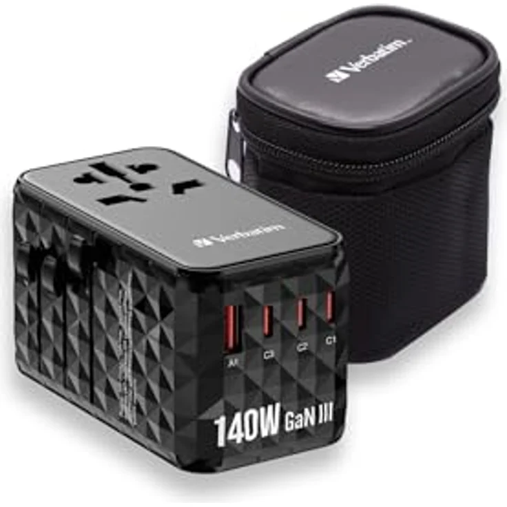 Verbatim UTA-10, USB Reiseadapter (140 W) mit Schnellladung, Schwarz, universelle Kompatibilität, Sicherheitsmerkmale – Bild 1