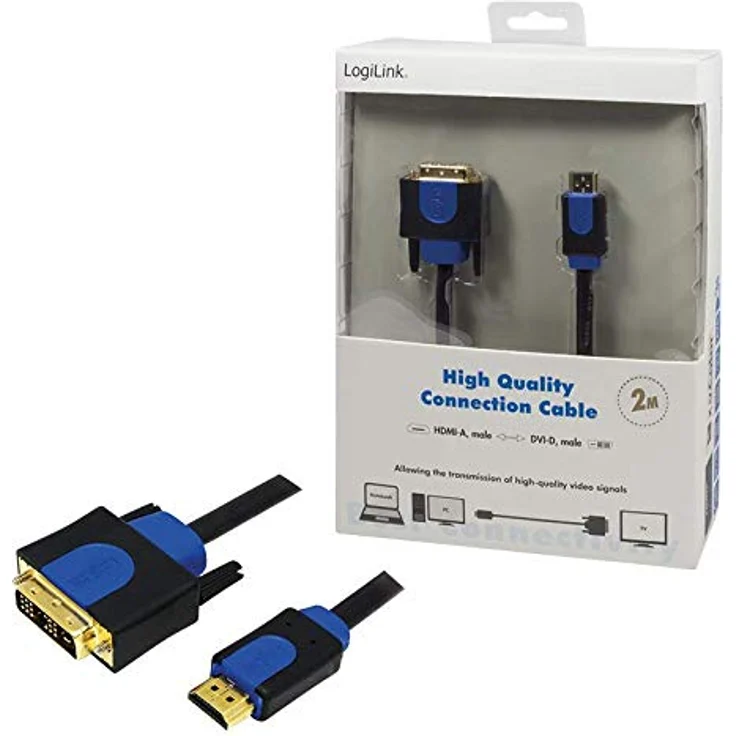 LogiLink 131620 DVI/HDMI Anschlusskabel 2.00m CHB3102 vergoldete Steckkontakte, schraubbar Schwarz [1x DV, Schwarz-UHU003 – Bild 3