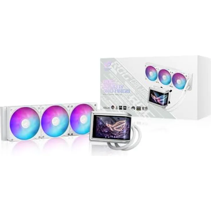 ASUS ROG Ryuo IV 360 ARGB White Edition, All-in-One-CPU-Wasserkühlung mit 6,67-Zoll-AMOLED-Display, Asetek Emma Gen8 V2-Pumpe, für Intel LGA 1851, 1700, 1200, 115X und AMD AM5, AM4, Weiß