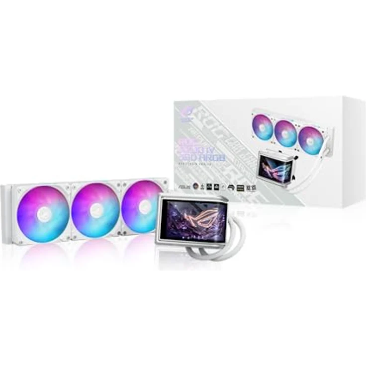 ASUS ROG Ryuo IV 360 ARGB White Edition, All-in-One-CPU-Wasserkühlung mit 6,67-Zoll-AMOLED-Display, Asetek Emma Gen8 V2-Pumpe, für Intel LGA 1851, 1700, 1200, 115X und AMD AM5, AM4, Weiß – Bild 1