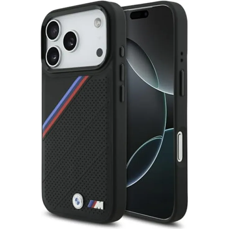 BMW Etui M Tricolor Metal Logo MagSafe für iPhone 17 Pro, Schwarzes Smartphone Backcover mit sportlichem Design und hochwertigem Kunststoff