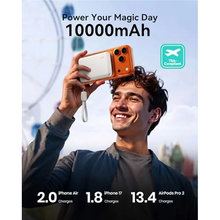 INIU 10000mAh Qi2 25W Power Bank, Dünnste Kabellose & Ultraschnelle Ladegerät mit 45W USB C, Magnetisches Laden, LED Anzeige, Flugsicher für iPhone 17-12 Serie, Weiß – Bild 5
