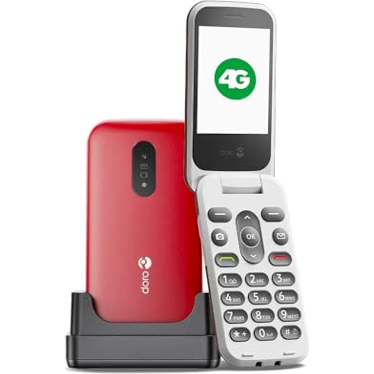 Doro 2820 4G Klapphandy für Senioren, entsperrt - Große sprechende Tasten - Kamera - Bluetooth - Notruftaste - Einfaches Mobiltelefon ohne Internet (Rot/Weiß) – Bild 1