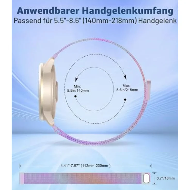 Astorgos 18 mm Metall Armband für Garmin Venu 3S/4 – Atmungsaktives Edelstahl-Mesh, magnetisches Schnallendesign, anpassbar für Handgelenke 5,5"-8,6" – Bild 3