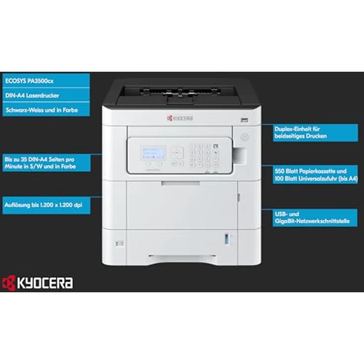 Kyocera Ecosys PA3500cx/Plus, Farblaserdrucker, 35 Seiten/Minute, Mobile Print-Funktion, 3 Jahre Full Service Vor-Ort – Bild 2