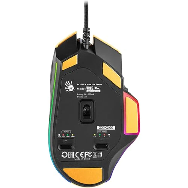A4tech W95Max Sports Gaming Maus, Optische Kabelgebundene Gaming-Maus, USB 12 000 CPI, 8000 FPS, 250 IPS. 35G, 2000 Hz Ultrapolling (schwarz/gelb) – Bild 5