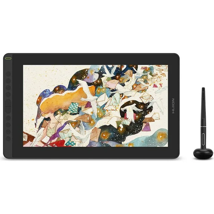 HUION Kamvas 16 Grafiktablett mit Display (Schwarz), 15,6 Zoll Voll-Laminiertes Stift-Display, Einstellbarer Standfuß, 10 Drucktasten.