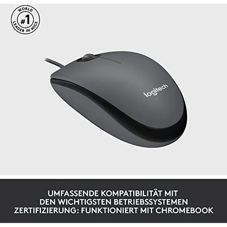 Logitech M100 Kabelgebundene USB-Maus, 3 Tasten, 1000 DPI Optical Tracking, Für Links- und Rechtshänder, Kompatibel mit PC, Mac, Laptop - Grau – Bild 4
