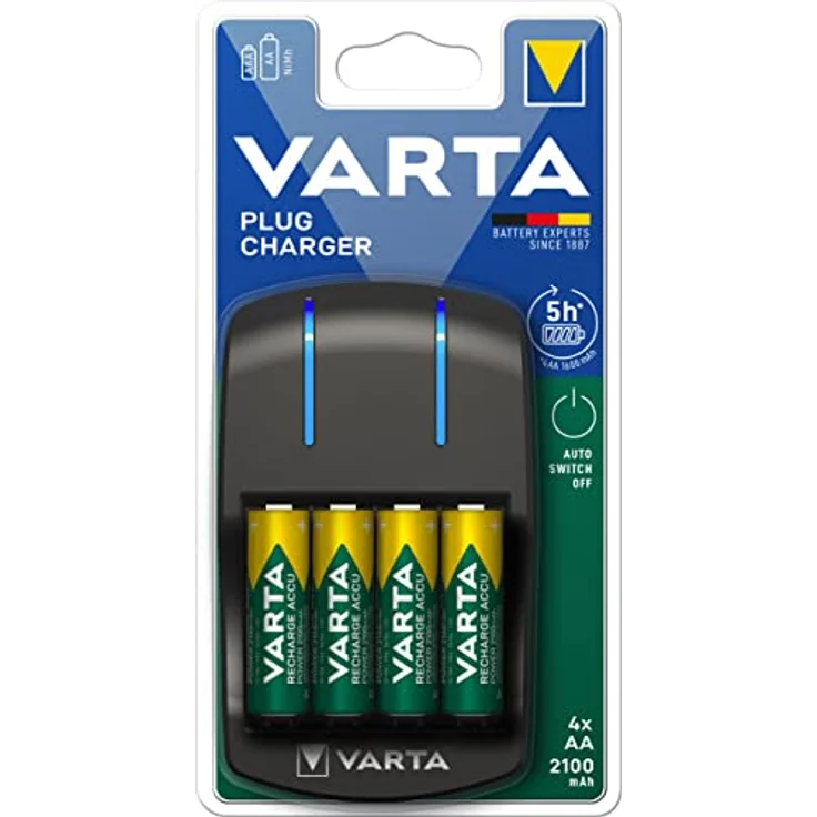 Varta Plug Ladegerät lädt 2 oder 4 Mignon (AA) oder Micro (AAA) rechargeable Ni-MH Akkus (zur gleichen Zeit, Design kann abweichen) – Bild 2