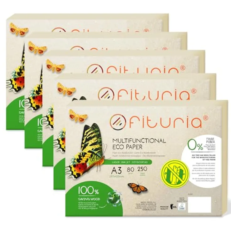 OFITURIA Recyclingpapier A3, 80 g, 100% recyceltes Papier in natürlicher Farbe, geeignet für Laserdrucker und Inkjet, Packung mit 1250 Blatt