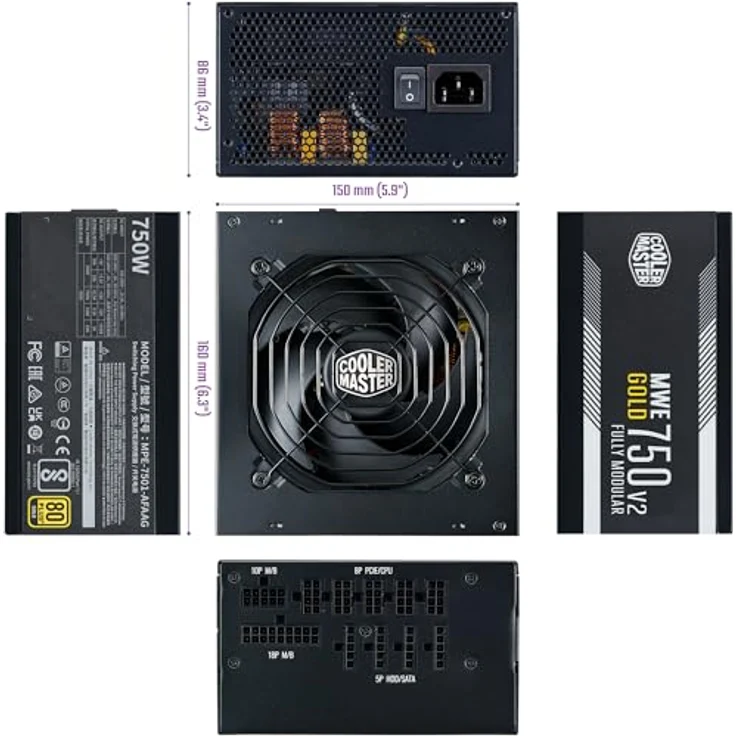 Cooler Master MWE Gold 750 V2 ATX 3.1 Vollmodulares Netzteil – ATX 3.1-Unterstützung, 80 Plus Gold, 750 Watt PC-Netzteil, PCIe 5.1-Verkabelung, 120 mm HDB-Lüfter, Hochtemperaturschwelle – Bild 3