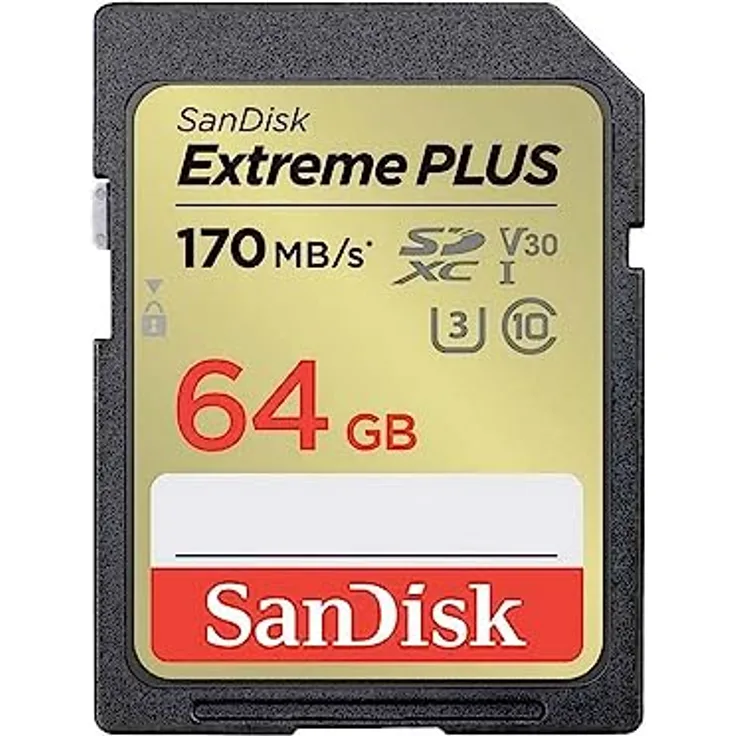 SANDISK - CARDS Extreme Plus SDHC-Speicherkarte, 64 GB, 170 MB/s, 80 MB/s, UHS-I-Klasse, ham_n13_00121592, Schwarz