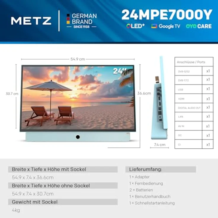Metz MPE7000, 61 cm (24"), Full HD Smart-TV mit WLAN, LED, Blau – Bild 3
