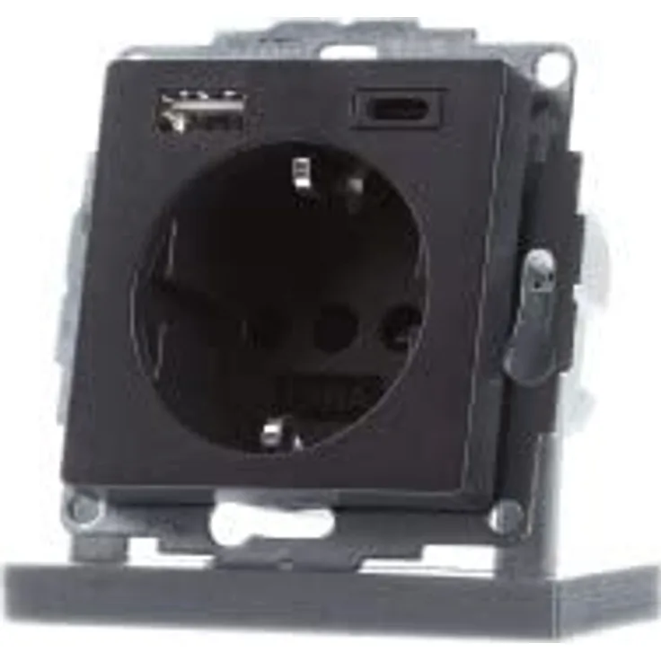 Gira 245928 Schuko Steckdose USB-Anschluss Shutter Berührungsschutz 2-fach Typ A (max.2,4A) Typ C (max.3A) System 55 Anthrazit UP Unterputz Schutzkontaktsteckdose Wandsteckdose Smartphone Tablet 32mm
