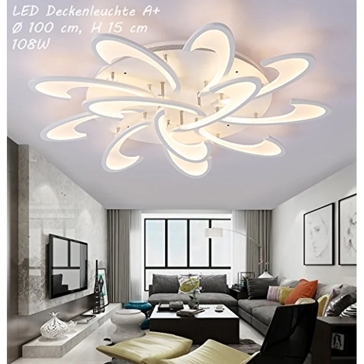 Eurotondisplay LED Deckenleuchte 2127-12 Ø 100 cm 108W mit Fernbedienung Lichtfarbe/Helligkeit einstellbar Acryl-Schirm weiß lackierte Metallrahmen – Bild 2