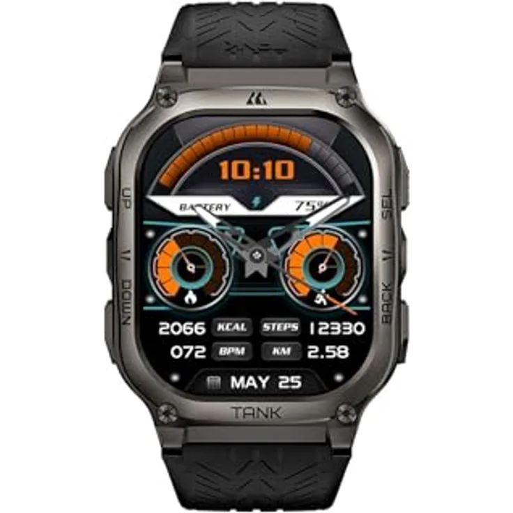 KOSPET Tank M3, Smart Watch 49 mm mit Bluetooth Calling, IP69K wasserdicht und 170+ Sportmodi - Schwarz