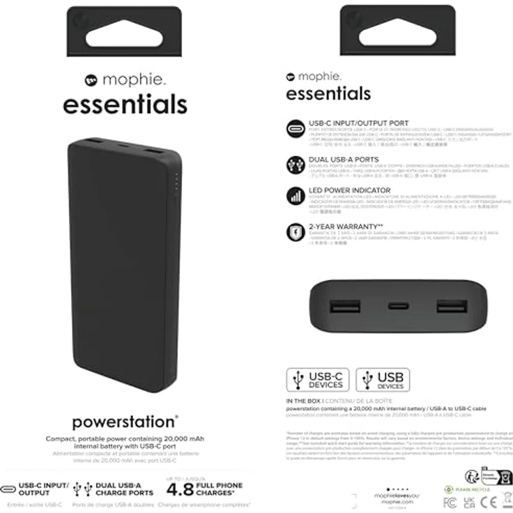 mophie Essential (20000 mAh, 20 W), Powerbank, Schwarz – Bild 3