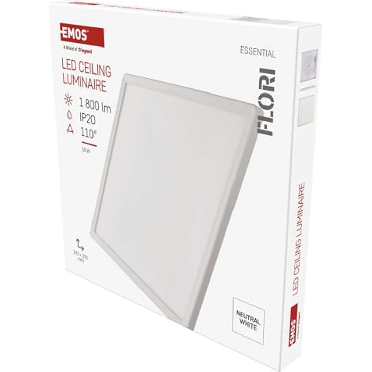 EMOS LED-Wand-/Deckenleuchte FLORI, quadratisch - neutralweiß 4000 K - 1800 lm - 18 W - 25 000 Std. - 110° Abstrahlwinkel - für Innenbereich - 29,3x29,3 cm - weiß – Bild 1