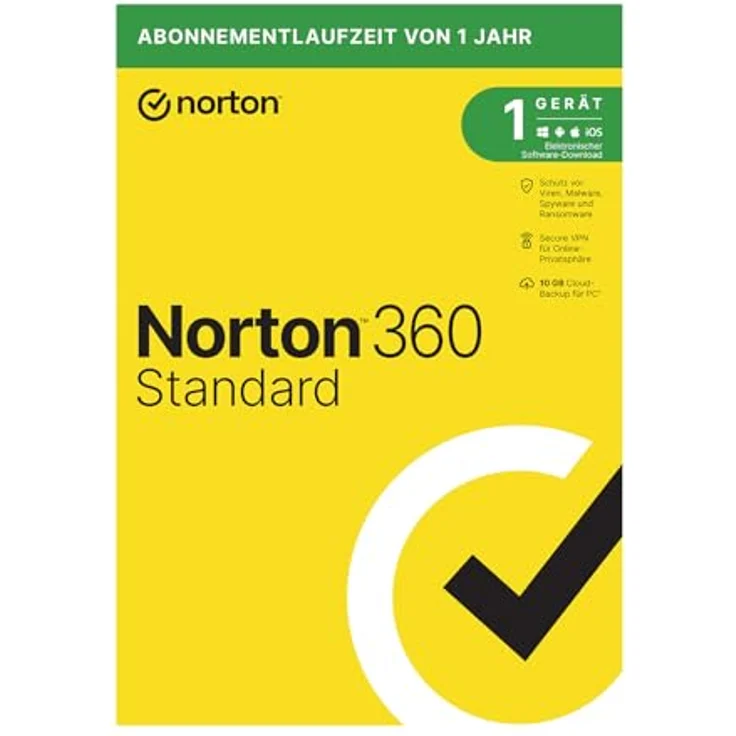 Norton 360 Standard 2025 | 1 Gerät | Antivirus | Unlimited Secure VPN & Passwort-Manager | 1 Jahr | PC/Mac/Android/iOS | Aktivierungscode in Originalverpackung by Norton – Bild 1