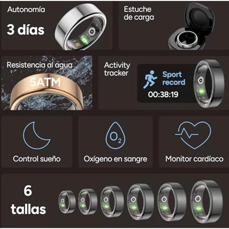 KSIX Saturn Smartring, Smart Ring in Schwarz, Größe 10, wasserdicht und mit Schlafmonitoring – Bild 2