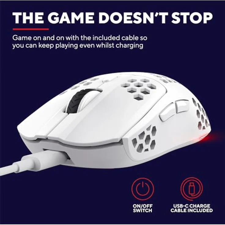 Trust Gaming GXT 929 Helox Kabellose Gaming Maus, Ultraleichte Maus 75g, 80h Dauerbetrieb, 2,4-GHz-Mikro-USB-Empfänger, Einstellbare DPI (800-4800), 6 Programmierbare Tasten, Gaming PC MMO - Weiß – Bild 4