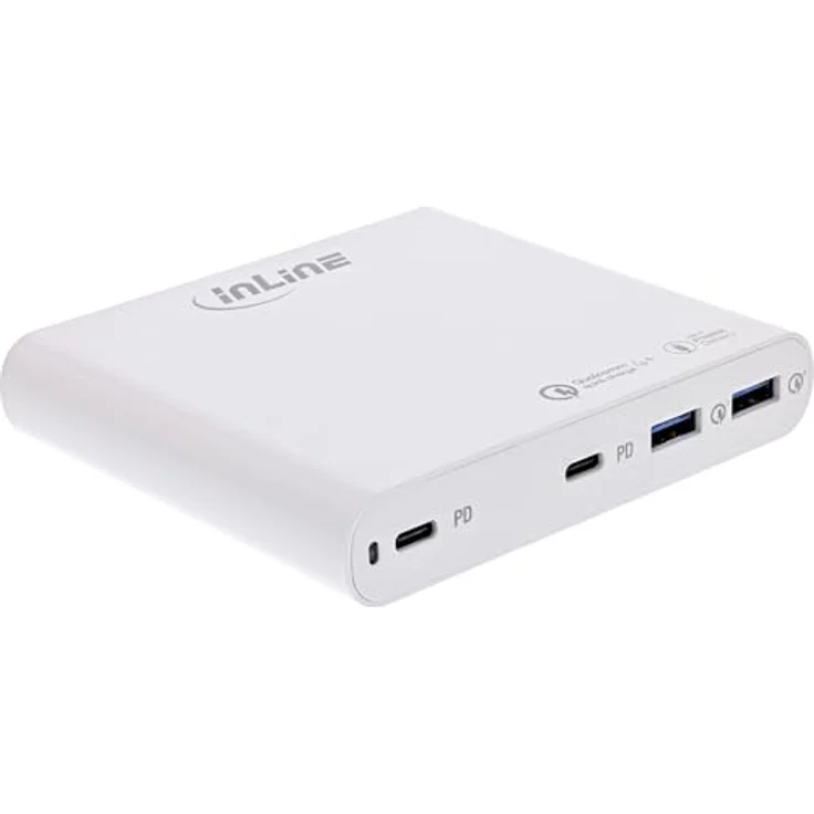 InLine USB Netzteil, GaN Ladegerät, 4-Port, Dual USB-C + Dual USB-A, 120W, weiss, Power Delivery 3.0, Quick Charge 4+, hohe Energieeffizienz – Bild 2