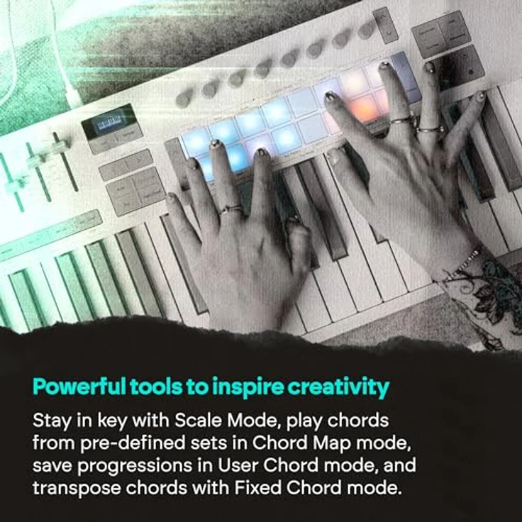 Novation Launchkey 61 MK4 WH, USB MIDI-Controller mit 61 gewichteten Tasten, 16 FSR-Drum-Pads, OLED-Display und umfangreicher Software inklusive Ableton Live Lite, weiß – Bild 9