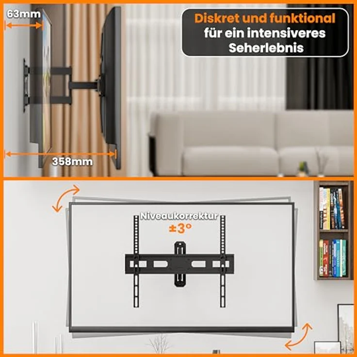 EasyLife FlexMount E70, Einarm-Design TV-Wandhalterung für 37–70" Fernseher bis 35 kg, VESA 600x400, schwenkbar und neigbar mit Kabelführung – Bild 5