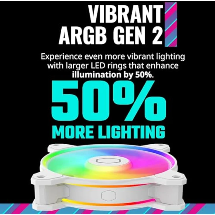 Cooler Master MasterFan MF120 Halo2 ARGB Weiß – Gehäuse und Kühlventilator, Dual-Ring-adressierbare RGB-Beleuchtung, Gewehrlager, vergrößerte Air-Balance-Klingen, Stau-Sensor-Schutz und verbesserter – Bild 2