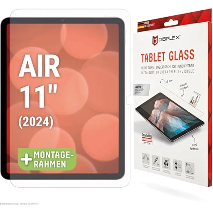Displex Tablet Glass (9H, Hybridglasfolie) für Apple iPad Air 11'' (2024), Kristallklar & Schmutzabweisend, Made in Germany