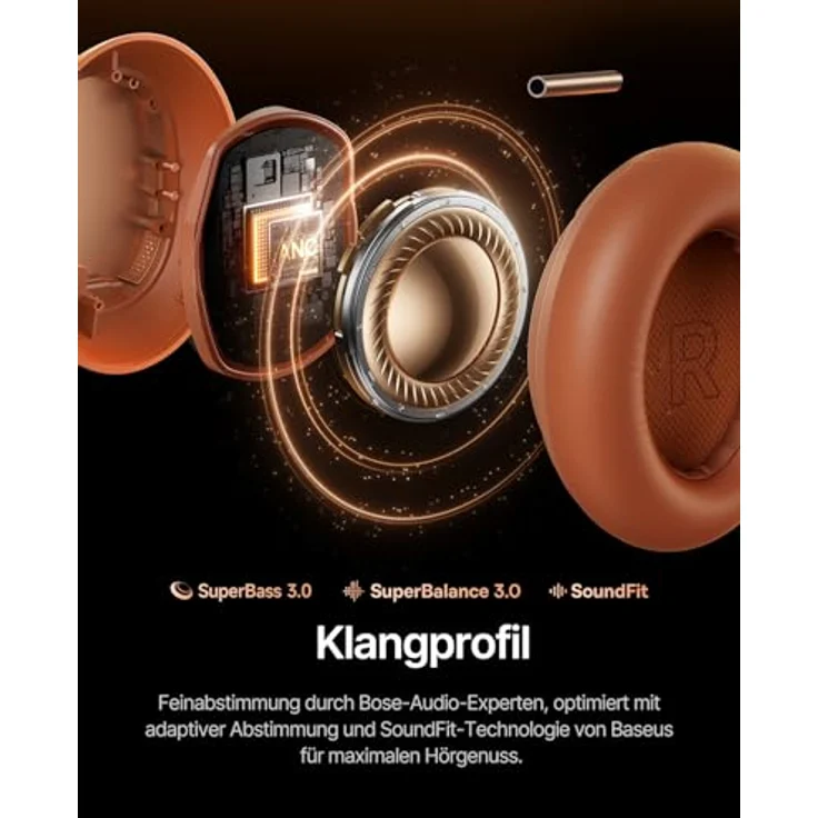 Baseus Inspire XH1, Over-Ear Kopfhörer mit Noise Cancelling, Sound by Bose, Cloud-Komfort, 100 Std. Spielzeit, Sonnenuntergangs-Koralle – Bild 3