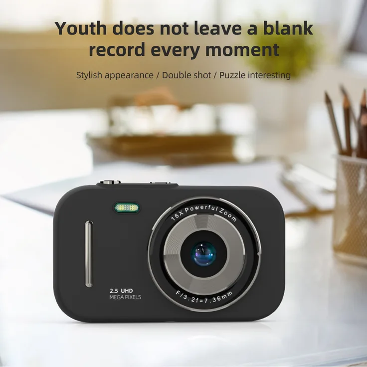KKmoon 1080P-Digitalkamera, tragbare Videokamera mit 48 MP, Doppelobjektiv, 2,8 Zoll IPS-Bildschirm, 16-fach Digitalzoom, eingebauter Akku, 32 GB TF-Karte, schwarz/weiß/rosa