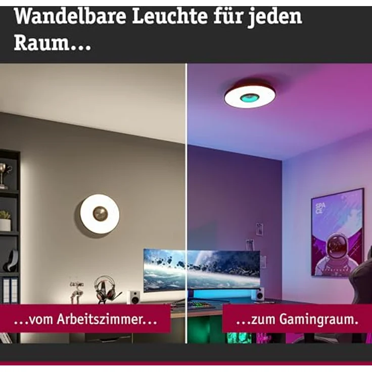 Paulmann 71038 LED Deckenleuchte Spaceglow Three RGB+ 1.200lm 400mm 230V 21W Schwarz matt dimmbar Wand-/Deckenleuchte - Preisvergleich – Bild 2