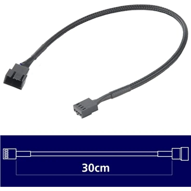 Akasa - Verlängerungskabel für Lüfterspannungsversorgung - 4-polig PWM (W) bis 4-polig PWM (M) - 30 cm - Schwarz – Bild 8