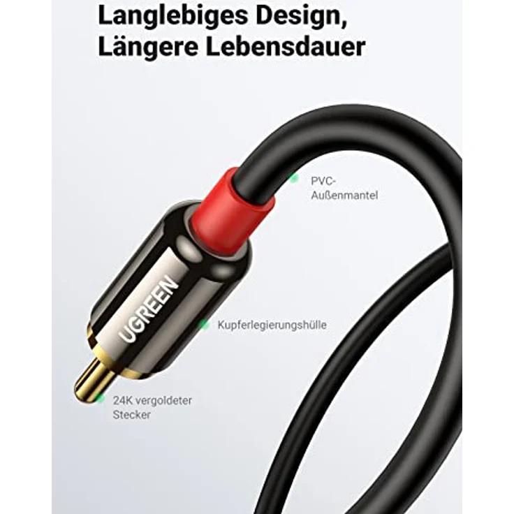 UGREEN Cinch Kabel Cinch auf Klinke Kabel 3.5mm Klinke Audio Kabel HiFi Aux Chinch Kabel Adapter mit Winzigem Metallstecker 2M – Bild 5