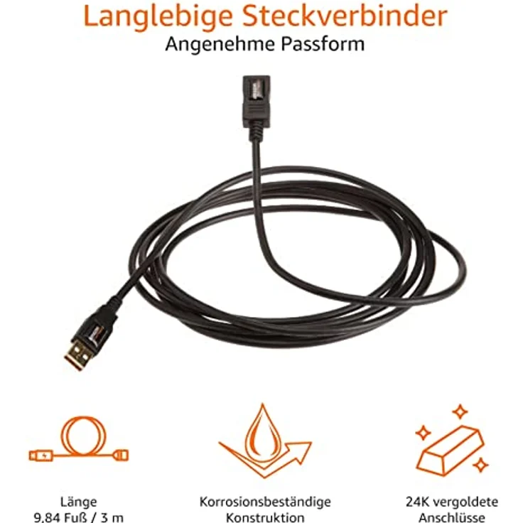 AmazonBasics USB 2.0-Verlängerungskabel A-Stecker auf A-Buchse 3 m – Bild 2