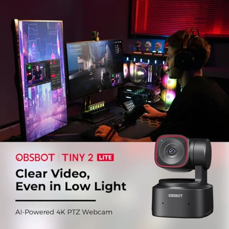 OBSBOT Tiny 2 Lite 4K PTZ-Webcam (Schnelles Auto-Tracking per AI, Gestensteuerung) – Bild 6