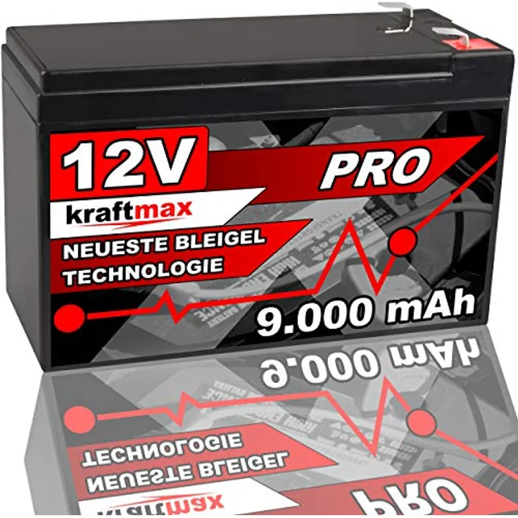 Kraftmax Industrial Pro Bleiakku [ 12V / 9Ah ] AGM Hochleistungs- Blei Akku der Neusten Generation, Industriequalität, für Profianwendungen geeignet