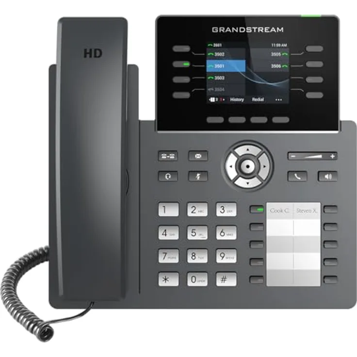 Grandstream GRP2634, IP-Telefon in Schwarz, Kabelgebundenes Mobilteil mit 8 Zeilen, SIP-Info und 2000 Kontakten