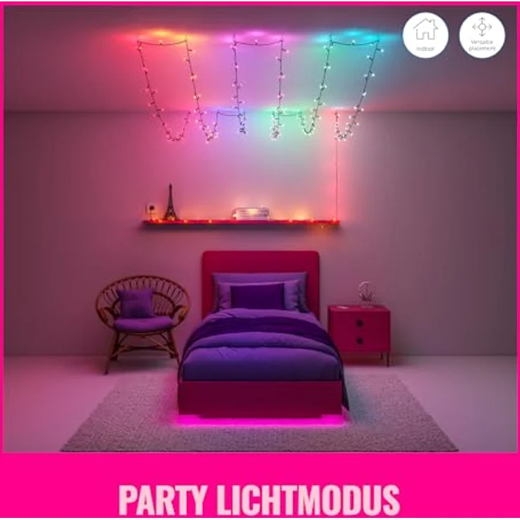 WiZ Fairy Lights 20m LED Lichterkette Outdoor, 160 LEDs, Kalt-Warmweiß & RGB, App-Steuerung, Musik-Sync, 16 Mio. Farben – Bild 7
